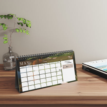 2024 desk calendar with monthly pga event highlights with location and course details