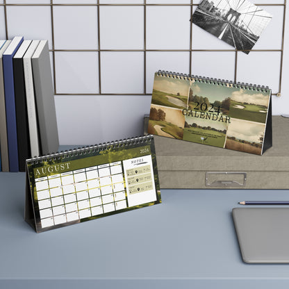 2024 desk calendar with monthly pga event highlights with location and course details